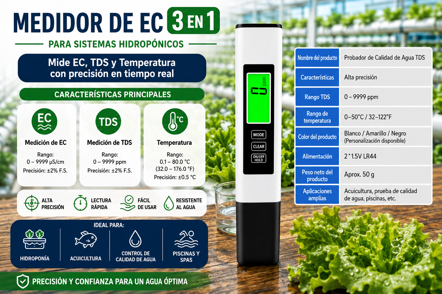 Medidor de EC 3 en 1 A6