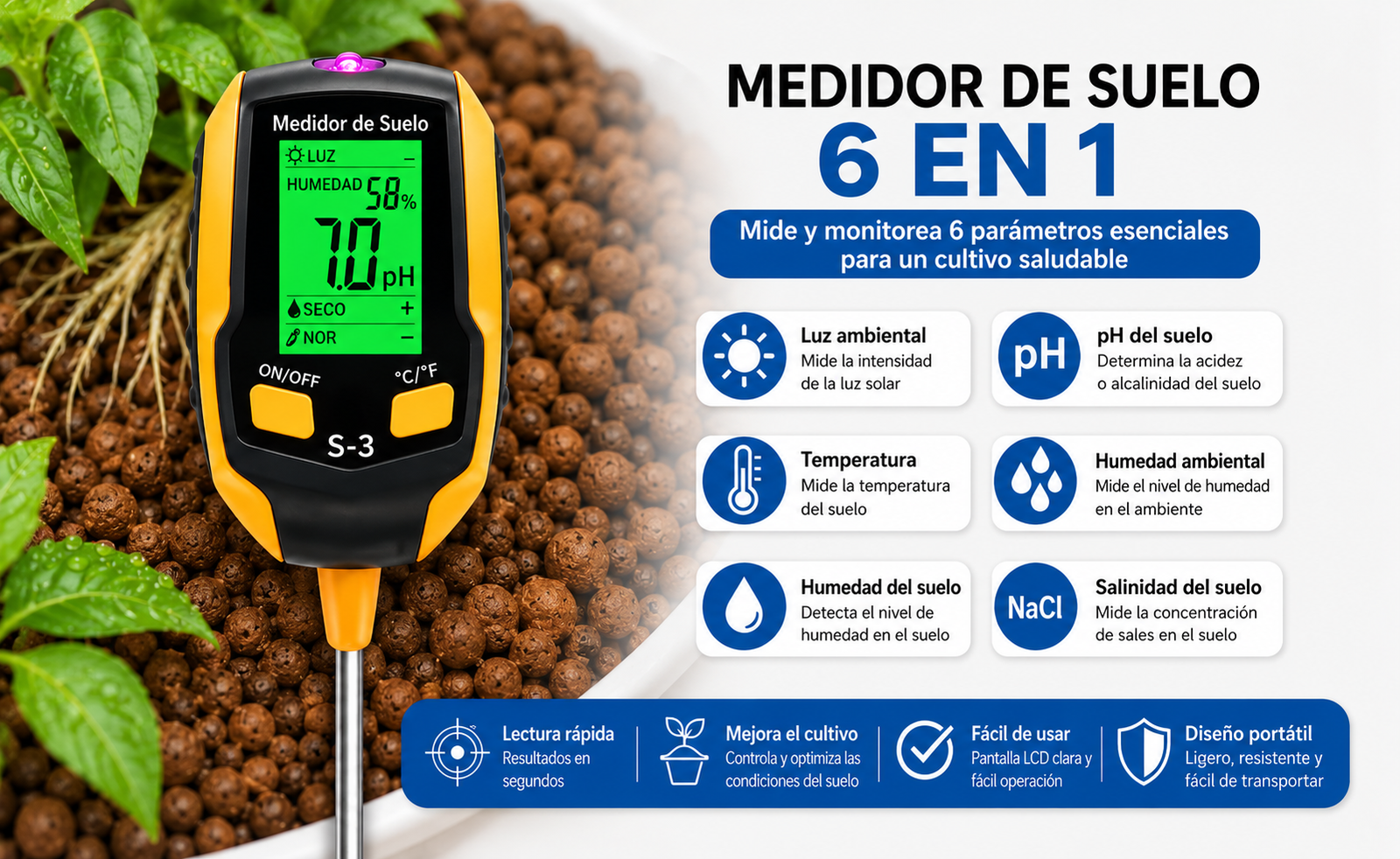 Medidor de pH de suelo 6 en 1 S-3 - Imagen 4