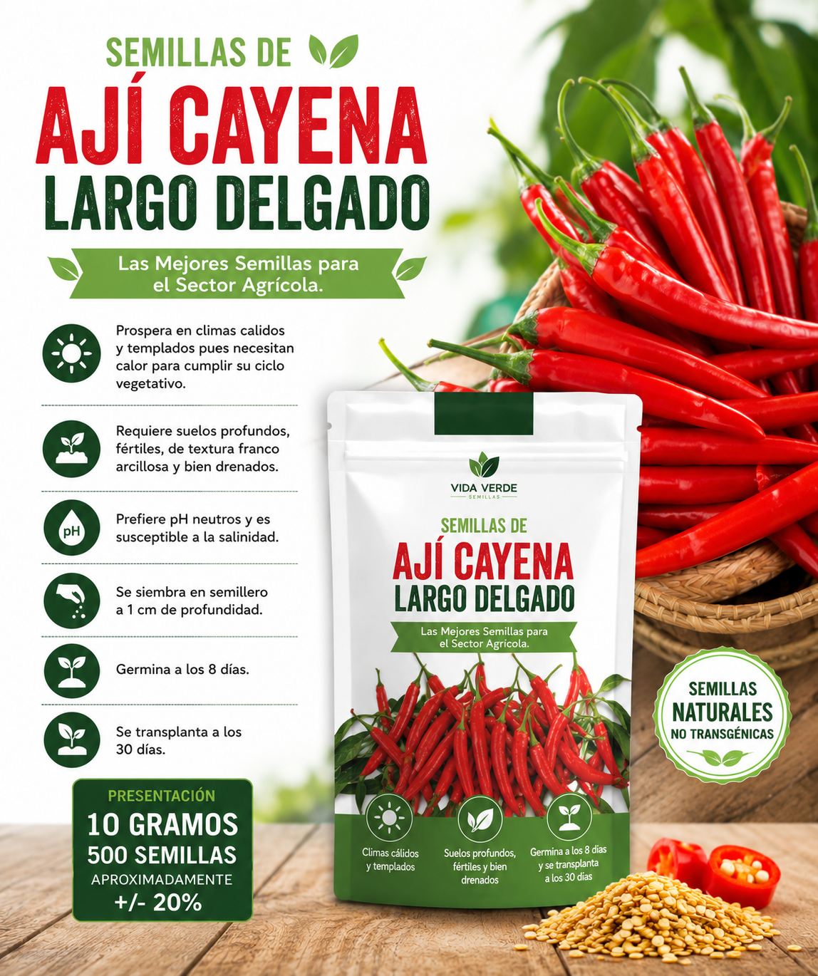 Semillas de ají cayena largo delgado