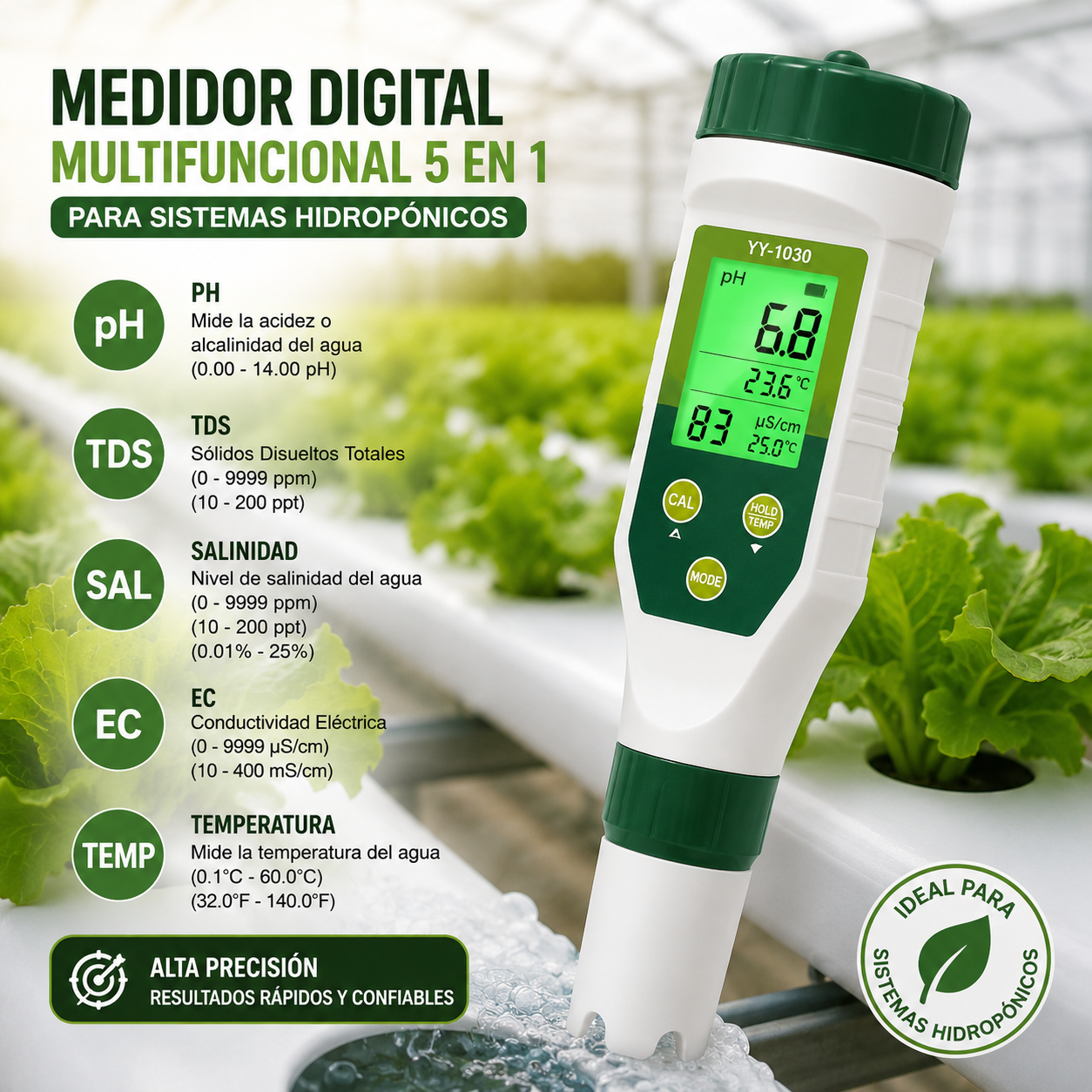 Medidor de pH 5 en 1 YY-1090