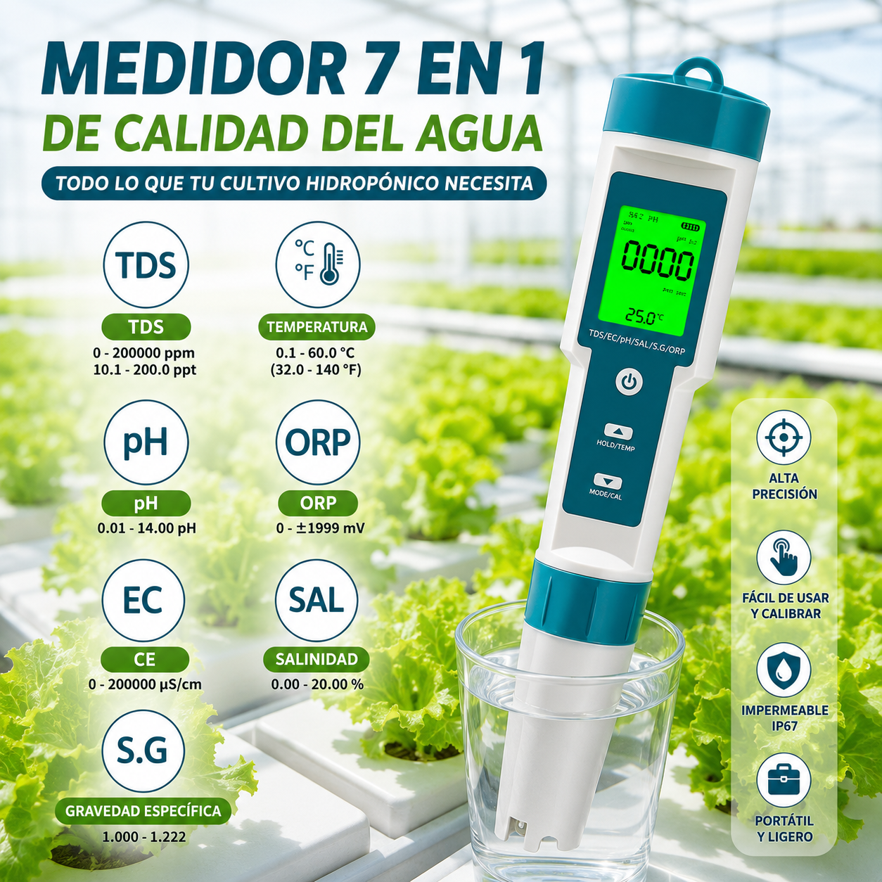 Medidor de pH 7 en 1 JQ - 008