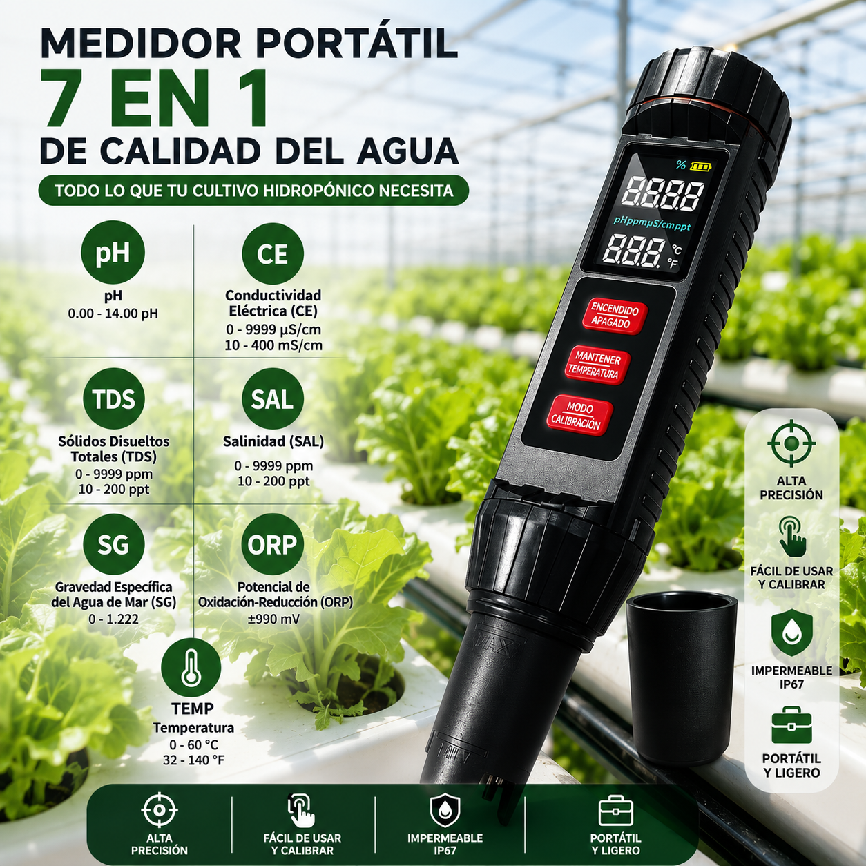 Medidor de pH 7 en 1 MF-X71