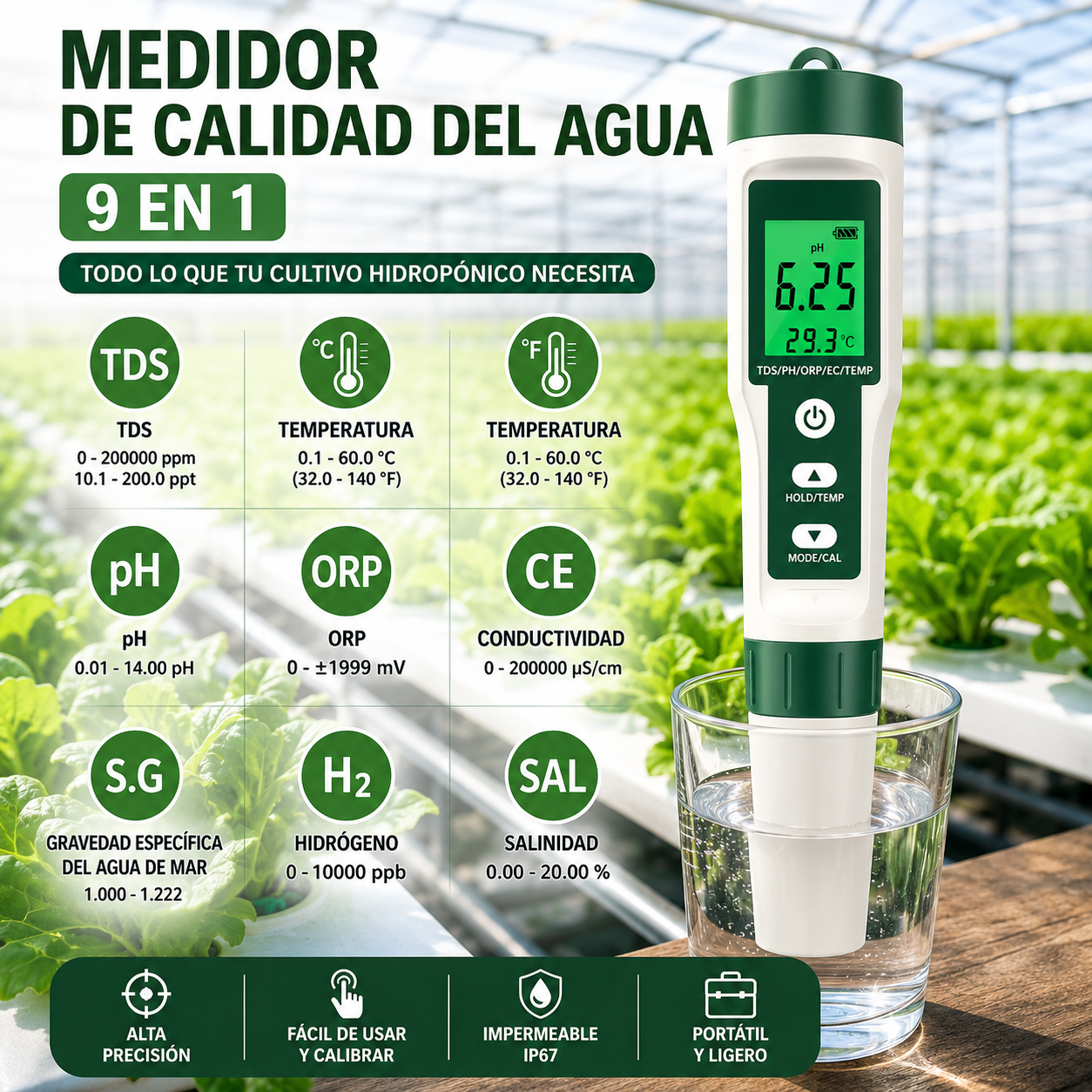 Medidor de pH 9 en 1 CL-401