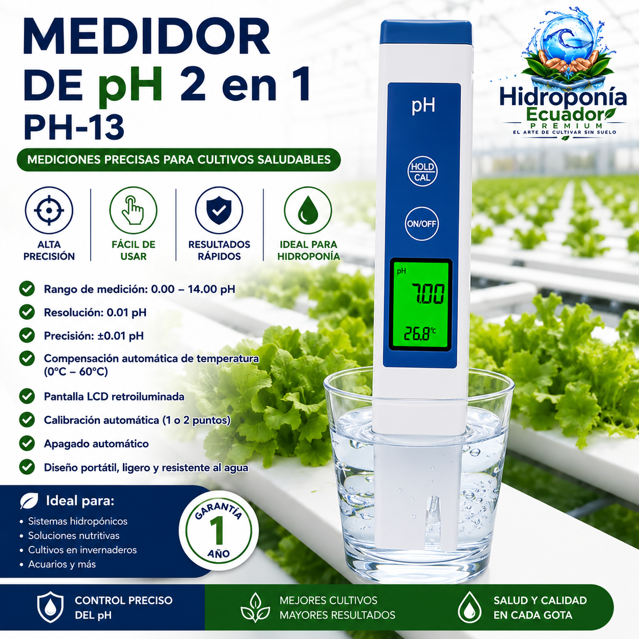 Medidor de pH 2 en 1 PH-13