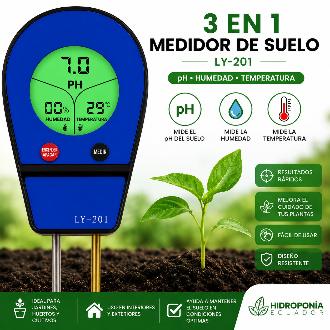 Medidor de pH de suelo 3 en 1 LY-201