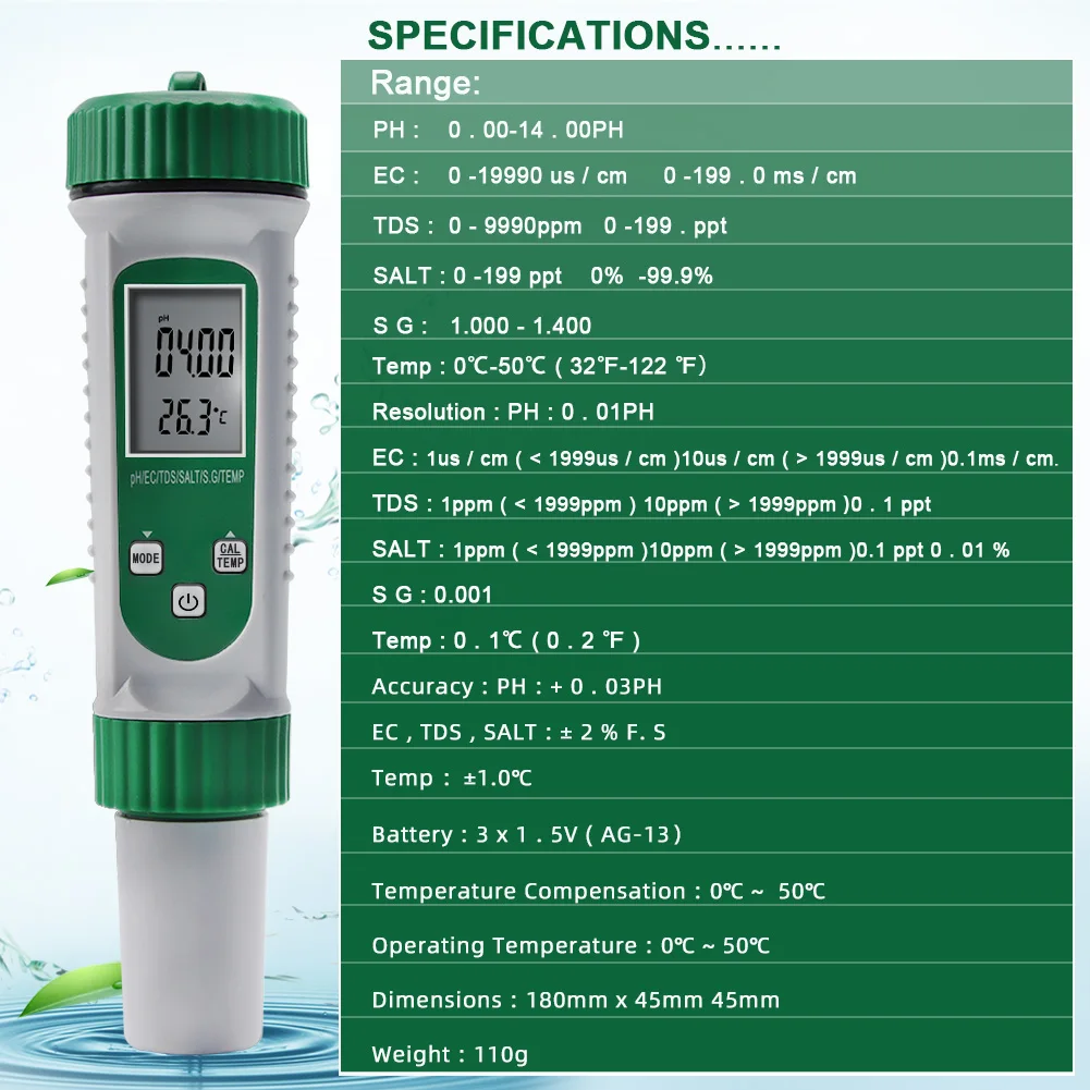 Medidor de pH 6 en 1